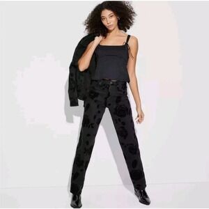 Wild Fable NWT 00 Black‎ Floral Velvet Jeans High Rise Straight Leg Pants